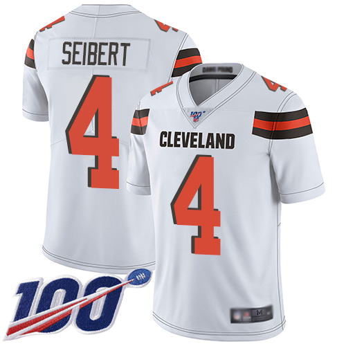 Cleveland Browns Austin Seibert Men White Limited Jersey #4 NFL Football Road 100th Season Vapor Untouchable